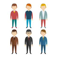 Set of flat human characters  young men  on white, vector