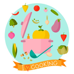 Cooking flat composition with vegetables.