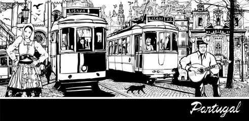 Poster Portugal - compositie op de stad Lissabon © Isaxar
