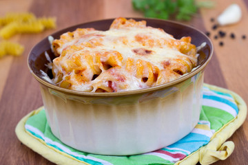 rotini spiral pasta gratin on table