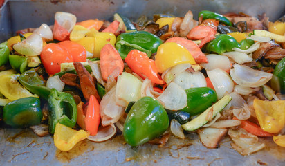 Market food - close up of roasted vegetables.