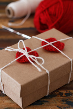 Saint Valentine decoration: handmade crochet red heart for gift