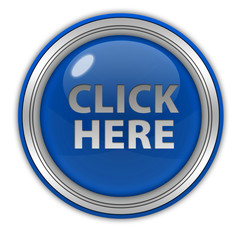 Click here circular icon on white background