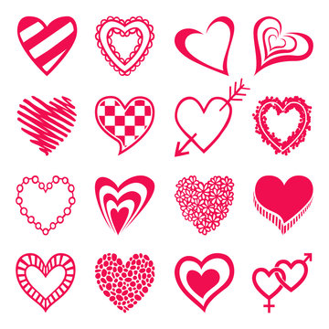 Set of heart shaped icons.