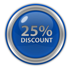 Discount 25 circular icon on white background
