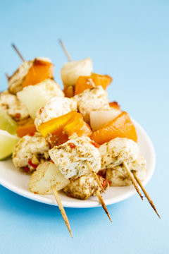 Vegetarian Skewers With Paneer Cheese, Capsicum And Onion