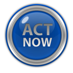 Act now circular icon on white background