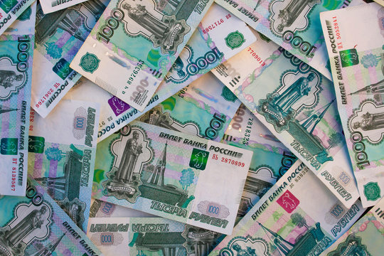 Thousands of Russian roubles banknotes