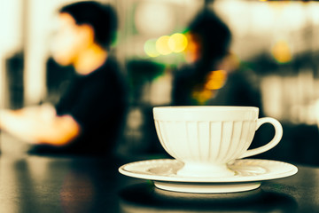 Black coffee in white cup