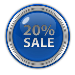 Sale twenty percent circular icon on white background