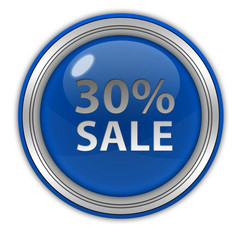 Sale thirty percent circular icon on white background
