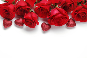 Red roses and heart shape ornaments