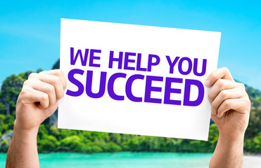 We Help You Succeed card with a beach on background