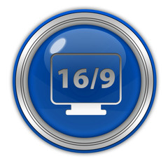 16/9 movie circular icon on white background