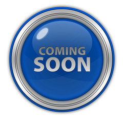 Coming soon circular icon on white background