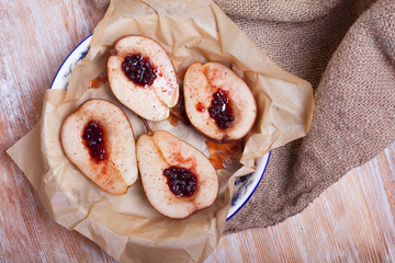 sweet pears baked in caramel and jam