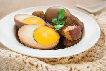 Boiled egg with pork in sweet gravy (Khai Pha Lo), Thai cuisine