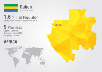 Gabon world map with a pixel diamond texture.