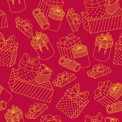 Red seamless pattern with boxes of presents
