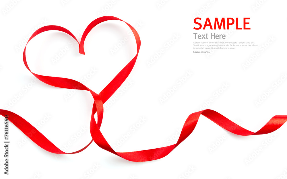 Wall mural red heart ribbon isolated on white background