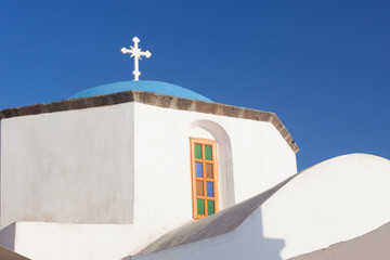 Typical blue cupola of a church in Santorini