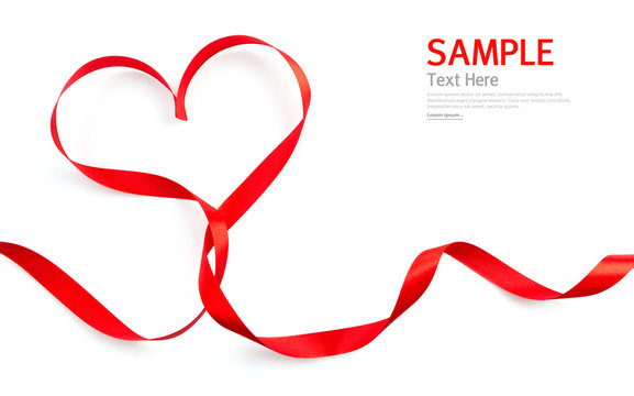 Red heart ribbon isolated on white background