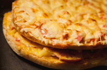 cooking cheese pizza in a hot oven