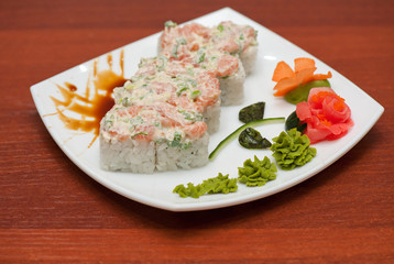 Roll with cream sauce, salmon fish