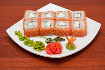 Roll with cream cheese and salmon