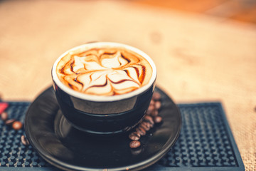 Freshly brewed coffee on the counter at pub, mixed with milk