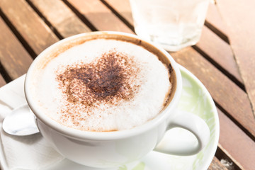 mocha coffee on wood table 
