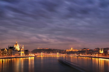 Budapest at dawn with its famous landmarks