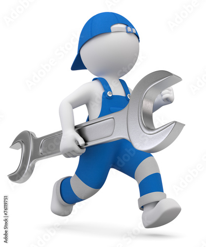 "3d Männchen in Eile mit Maulschlüssel" Stockfotos und lizenzfreie