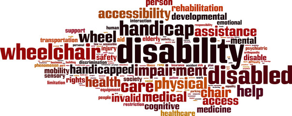 Disability word cloud concept. Vector illustration