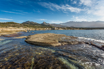 Corsican coastline and mountains at Punta Caldanu near Lumio