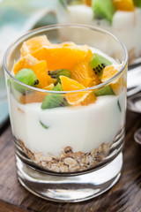 Yogurt with muesli and fruits