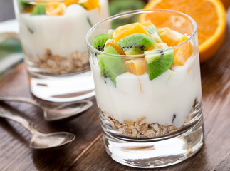 Yogurt with muesli and fruits