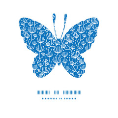 Vector blue white lineart plants butterfly silhouette pattern