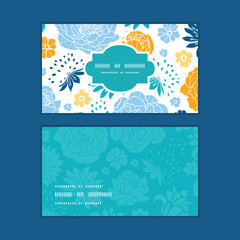 Vector blue and yellow flowersilhouettes horizontal frame
