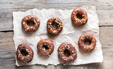 Donuts sprinkled with crushed nuts