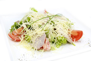 salad with cheese meat ham and vegetables