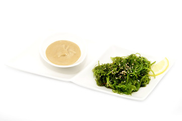 salad with exotic marine algae on a white background
