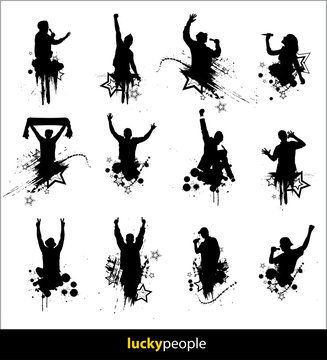 Silhouettes of happy people for different purposes