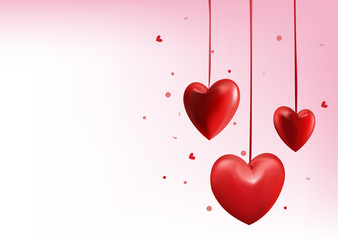 Valentines Day Red Sweet Hearts. 3D Vector Illustration