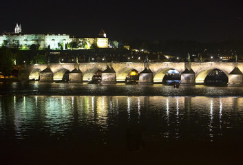 Karl Bridge at night, Prague, the Czech Republic..