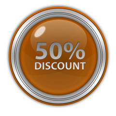 Discount 50 circular icon on white background