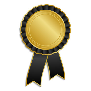 Gold and black award rosette with ribbon