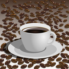 Vector coffee cup with coffee beans