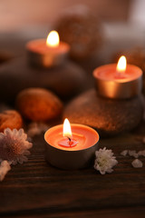 Composition of spa treatment on wooden background