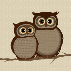 Pair of owls on a branch